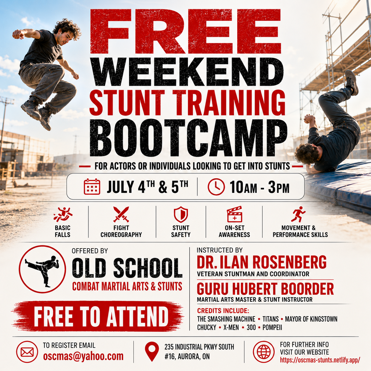 Free Weekend Stunt Training Bootcamp event flyer