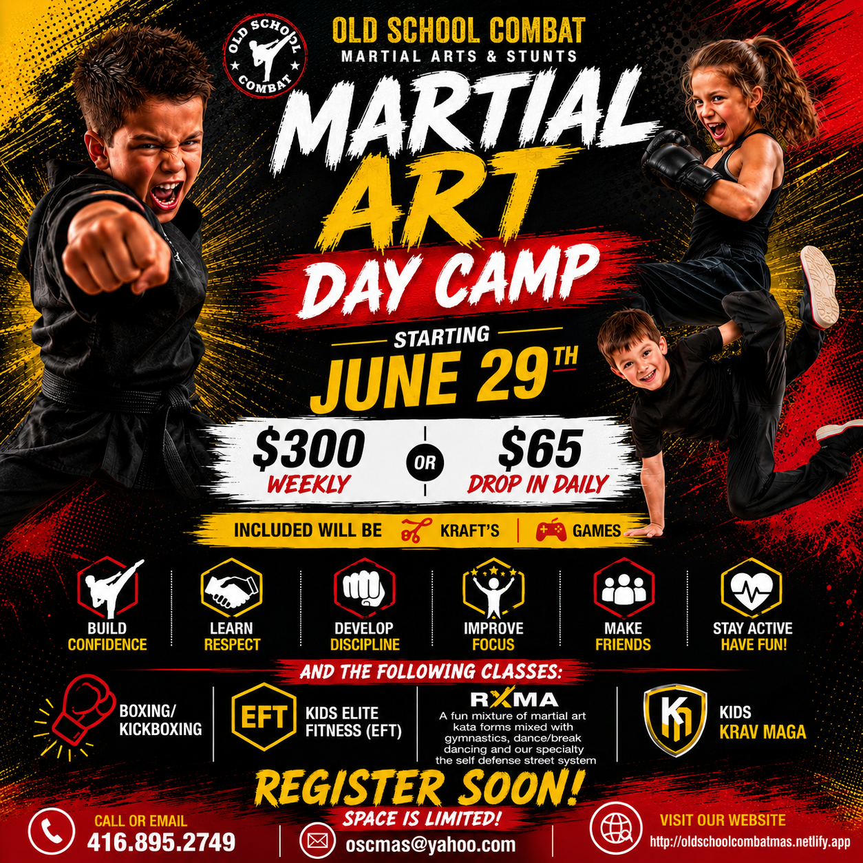 Old School Combat Martial Arts & Stunts Day Camp flyer